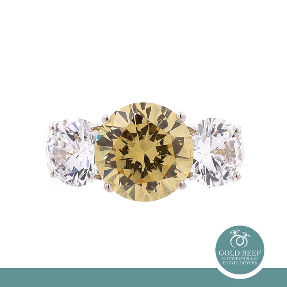 3-Stone Yellow & White Cubic Zirconia Ring 14K Wh… - image 1