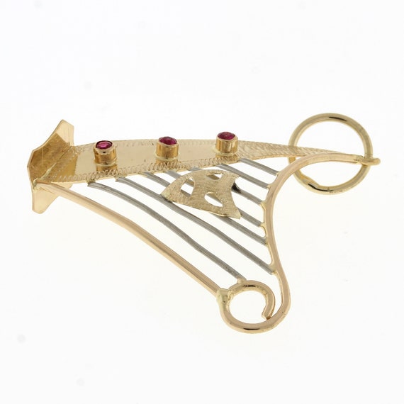 Musical Harp Pendant Charm 14K Yellow Gold Pink S… - image 4