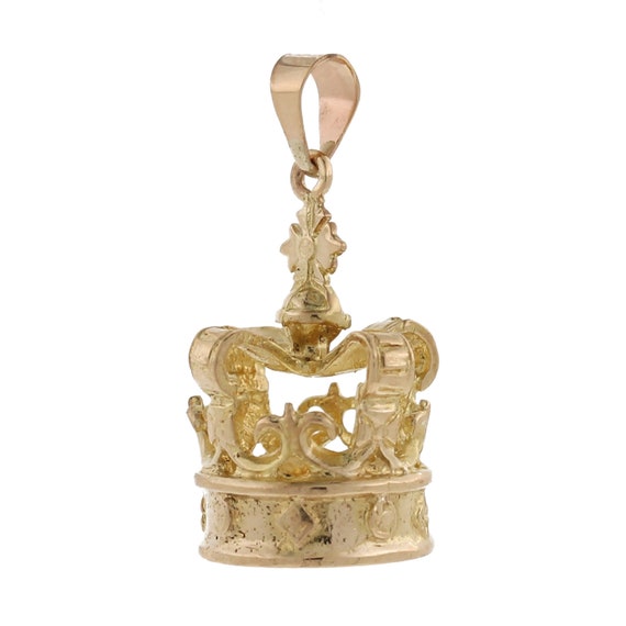 Vintage French Fleur-De-Lis Crown Charm Pendant 9K