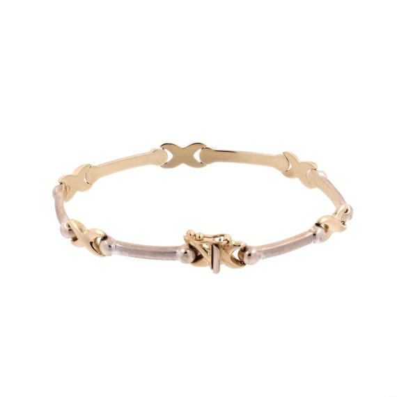 X Bar Link Bracelet 14K Two-Tone Gold 7" Vintage … - image 3