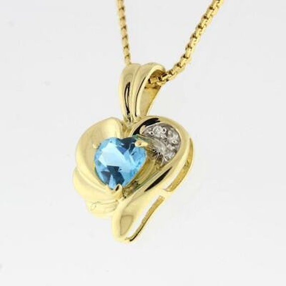 Estate Heart Shape Blue Topaz Gemstone Diamond Pe… - image 1