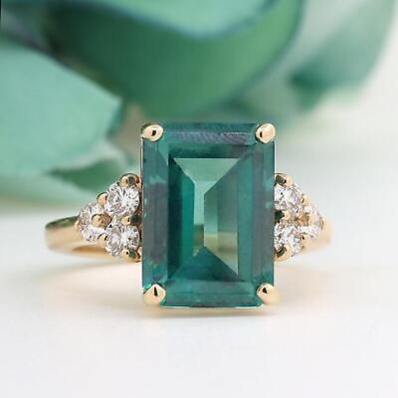 9.40 CTW Green Topaz Diamond Statement Ring 14k Yellow Gold Size 8