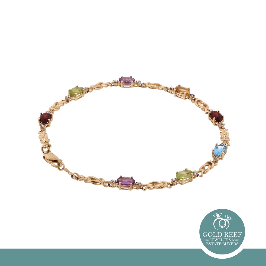 Square Colored Stone Station Bracelet
