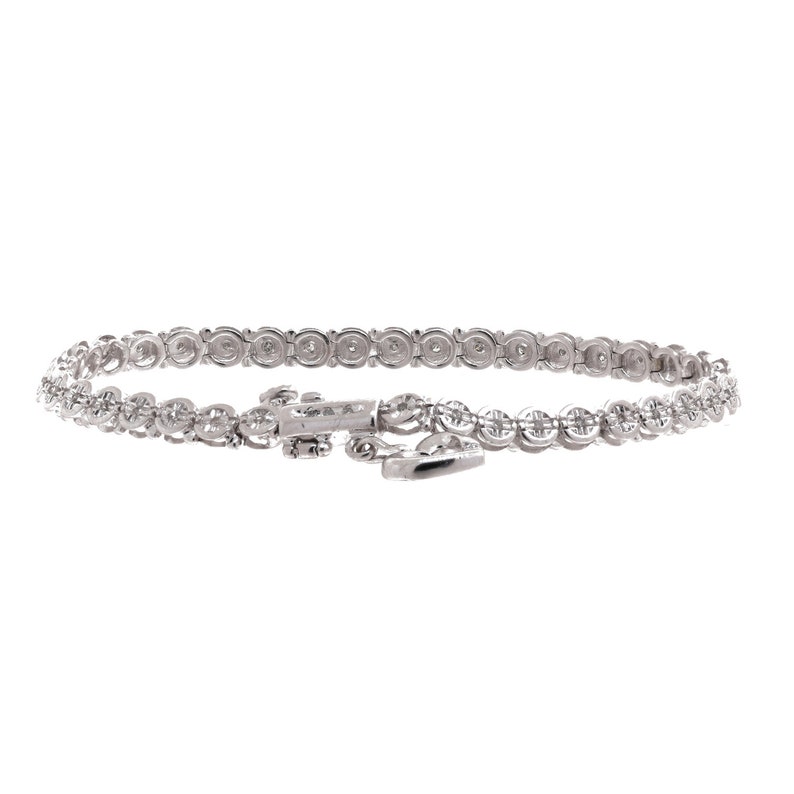 0.35 TW Diamond Round Link Tennis Bracelet 10K White Gold Heart Charm Accent 7 image 3