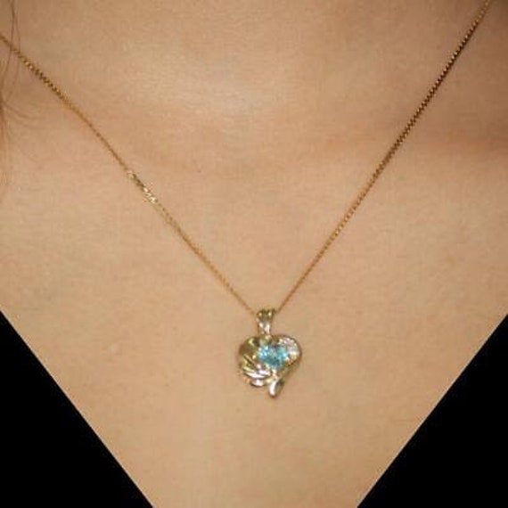 Estate Heart Shape Blue Topaz Gemstone Diamond Pe… - image 2