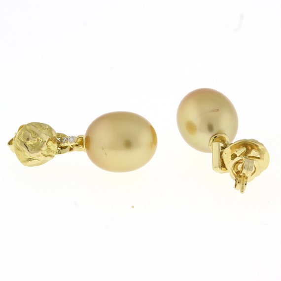 Yvel Golden Pearl Diamond Gold Nugget Drop Dangle… - image 3