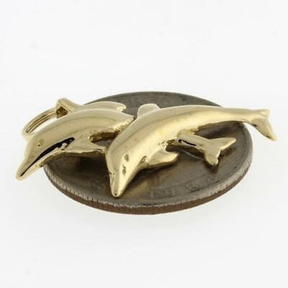 Dolphins Pendant Charm 14K Yellow Gold Pair of Do… - image 3