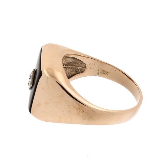 Men's Black Onyx Diamond Signet Ring 10K Yellow G… - image 3