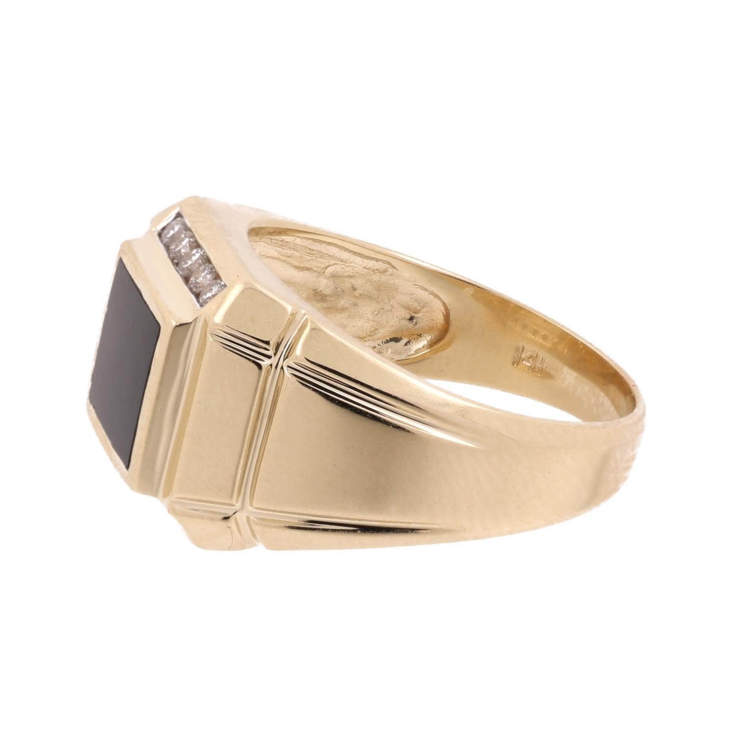 Men's Onyx Diamond Ring 14K Yellow Gold 0.30 CTW Channel Set
