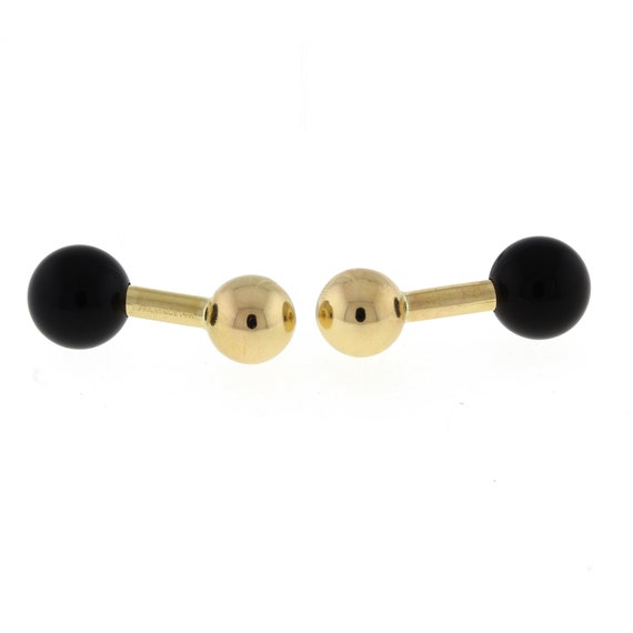 Vintage Tiffany & Co. Onyx Cufflinks 14K Yellow Gold Barbell Ball 11mm  Authentic
