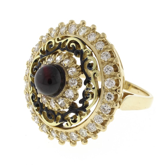 Vintage Garnet Diamond Statement Ring 14K Yellow … - image 1