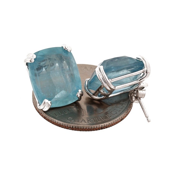Antique Cushion Cut Aquamarine Stud Earrings 18K … - image 5