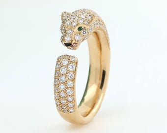 Cartier 18k Yellow Gold Diamond Panthere De Cartier Ring Size 52 Size 6us Estate