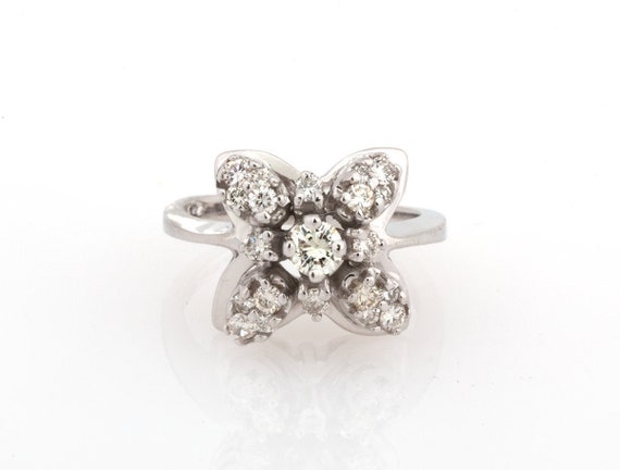 Floral Diamond Ring 14K White Gold 0.50 CTW Natur… - image 1