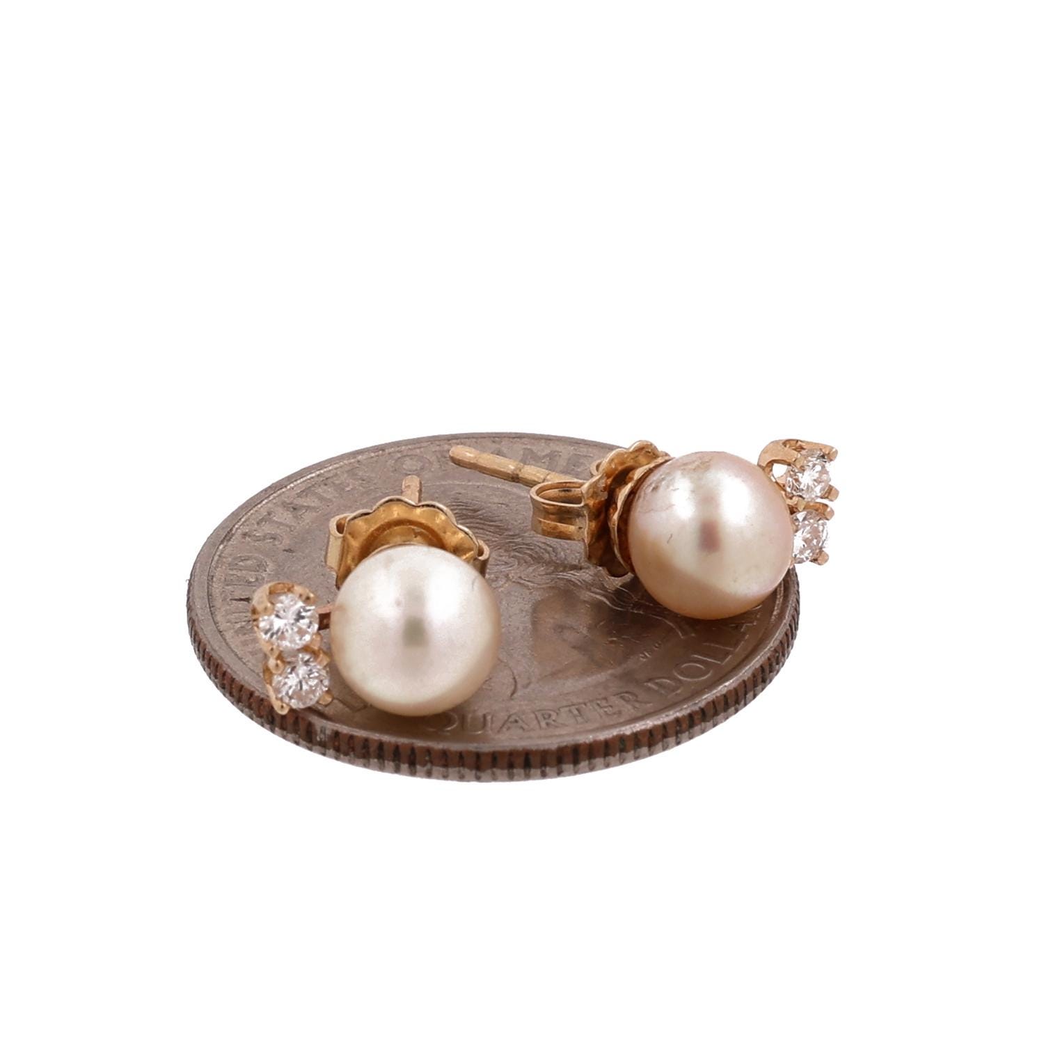 Freshwater Pearl 0.32TW White Sapphire Stud Earrings 14K