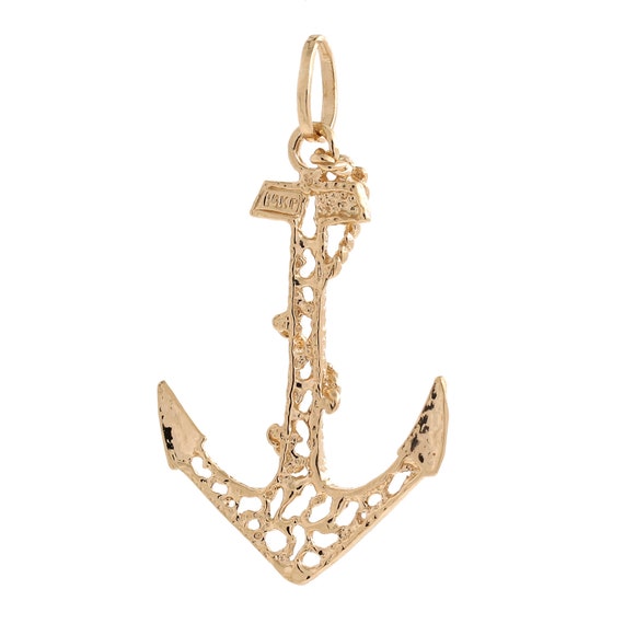 Anchor Charm Pendant 14K Yellow Gold Filigree 2" … - image 3