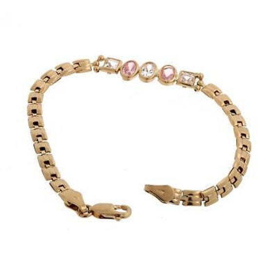 Vintage Pink White Glass Stone Fancy Chain Bracel… - image 5