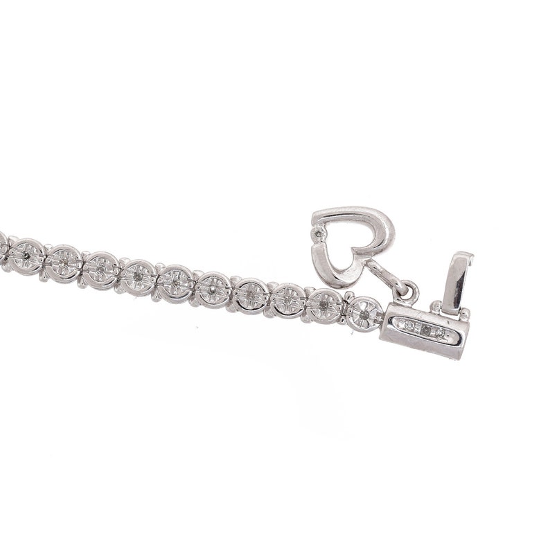 0.35 TW Diamond Round Link Tennis Bracelet 10K White Gold Heart Charm Accent 7 image 8