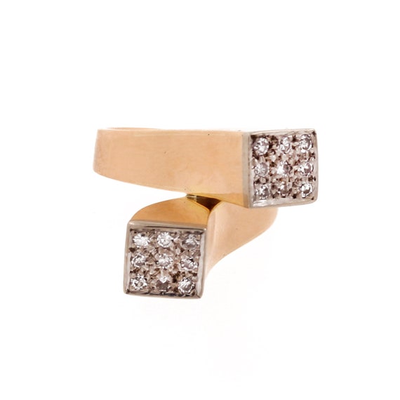 0.50 CTW Diamond Square Bypass Ring 14K Two-Tone … - image 1