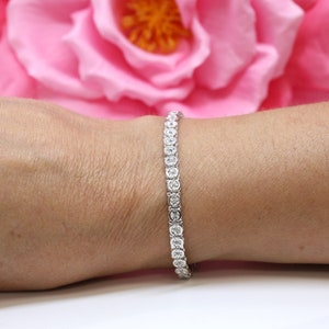 0.35 TW Diamond Round Link Tennis Bracelet 10K White Gold Heart Charm Accent 7 image 2