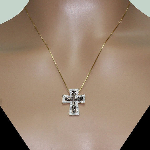 Buy Religious Diamond Cross Pendant 14K 2 tone Gold 0.66 TW