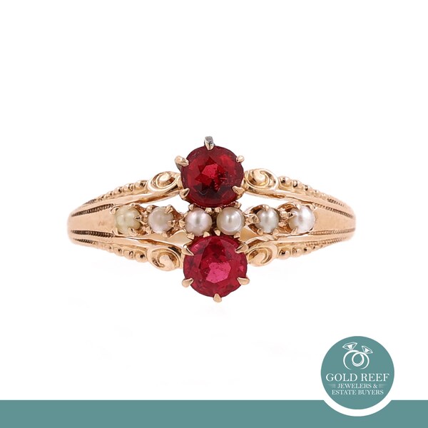 Pink Tourmaline & Pearl Filigree Ring 10K Yellow Gold 0.56 CTW Size 8