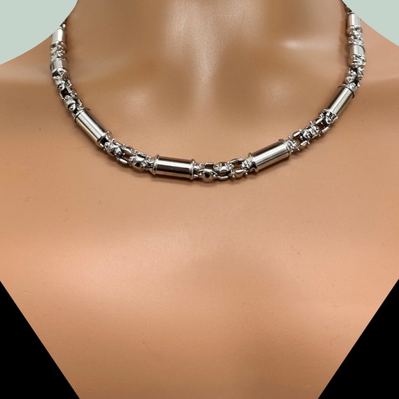Cylinder Tube Link Chain Necklace 14K Italian Whi… - image 2