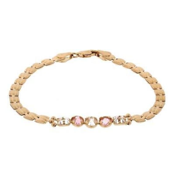 Vintage Pink White Glass Stone Fancy Chain Bracel… - image 3