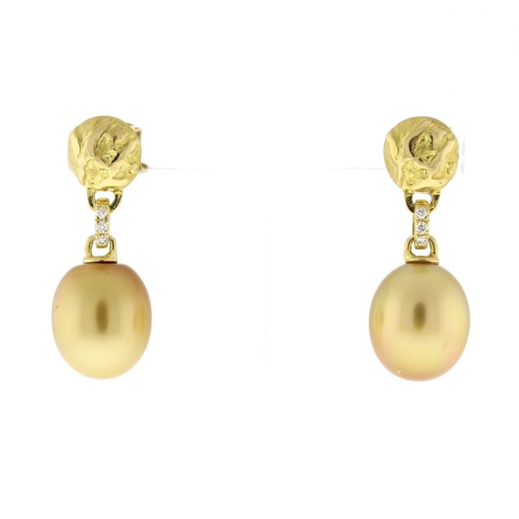 Yvel Golden Pearl Diamond Gold Nugget Drop Dangle… - image 1