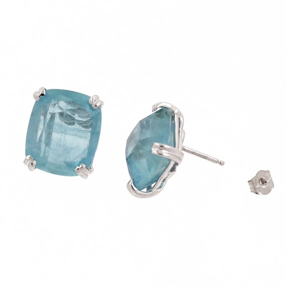 Antique Cushion Cut Aquamarine Stud Earrings 18K … - image 4