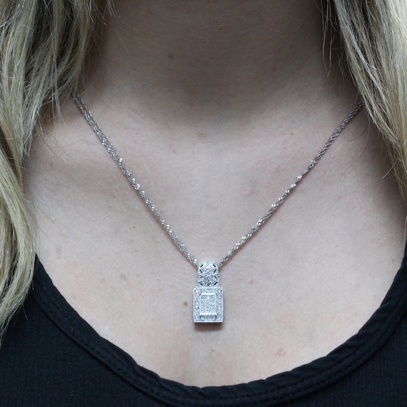 Diamond Filigree Square Pendant Chain Necklace 14… - image 2