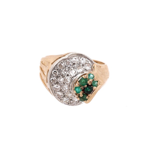 Emerald Diamond Ring Cocktail 14K Gold 0.68 CTW S… - image 3