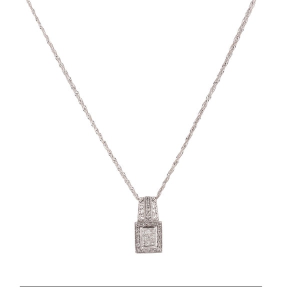 Diamond Filigree Square Pendant Chain Necklace 14… - image 3