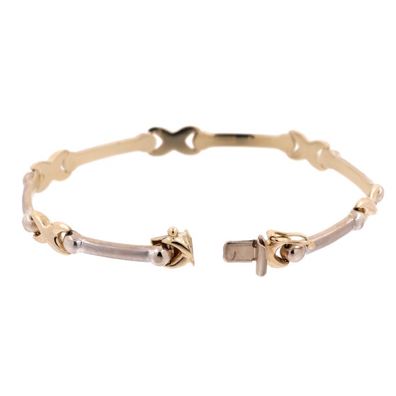 X Bar Link Bracelet 14K Two-Tone Gold 7" Vintage … - image 4