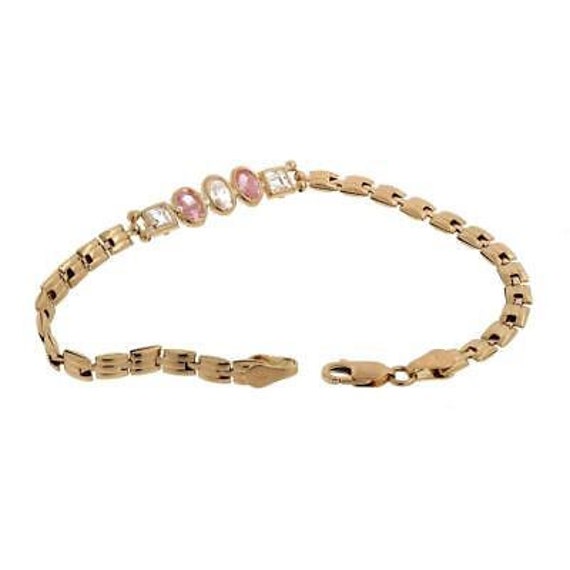 Vintage Pink White Glass Stone Fancy Chain Bracel… - image 6