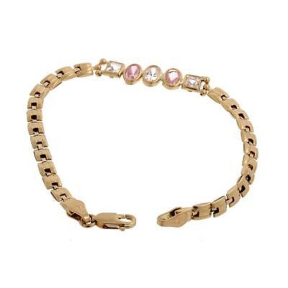 Vintage Pink White Glass Stone Fancy Chain Bracel… - image 4