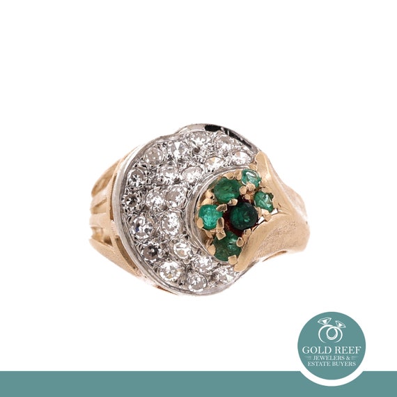 Emerald Diamond Ring Cocktail 14K Gold 0.68 CTW S… - image 1