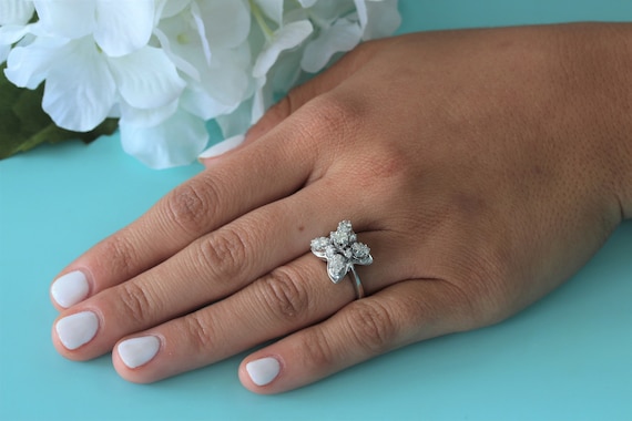 Floral Diamond Ring 14K White Gold 0.50 CTW Natur… - image 2