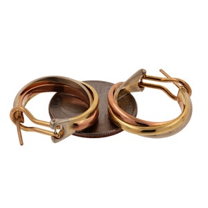 Cartier 18K Tri-Color Gold Trinity Hoop Earrings Omega Backs Round 0.80" Estate afbeelding 6