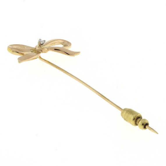 Vintage Diamond Bow Brooch Pin 18K Yellow Gold 2.… - image 3