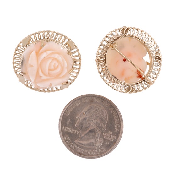 Carved Angel Skin Coral Rose Flower Drop Earrings… - image 5