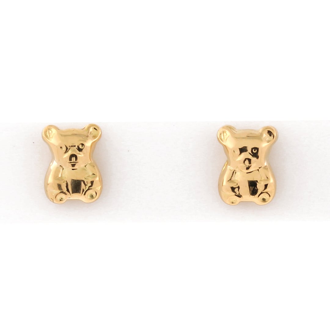 Teddy Bear Stud Earrings 18K Yellow Gold Ladies Girls Child Etsy
