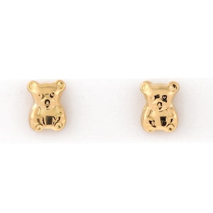 Teddy Bear Stud Earrings 18K Yellow Gold Ladies Girls Child Estate 7.7 mm