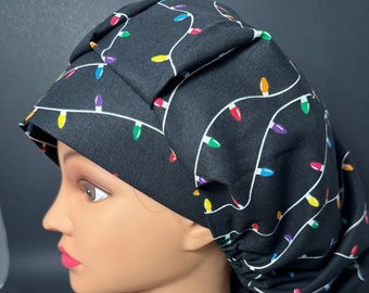 Christmas Lights Bouffant Scrub Cap, Holiday Surgical Hat
