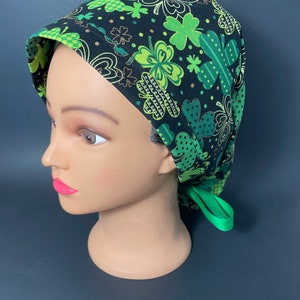 Shamrock Party Surgical Ponytail Scrub Hat OR Scrub Cap Surgeon Chemo Chef Dental ER Health Care ICU RockyBottomDiseños