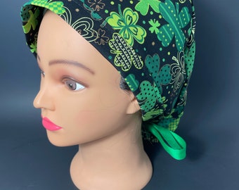 Shamrock Party Surgical Ponytail Scrub Hat OR Scrub Cap Surgeon Chemo Chef Dental ER Health Care ICU RockyBottomDesigns