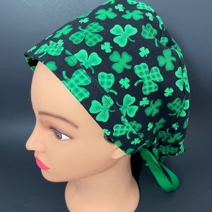 Clovers on Black St Partick's Day Surgical Ponytail Scrub Hat OR Surgeon Scrub Cap RDH Health Care Chef Dental Nurse  RockyBottomDesigns