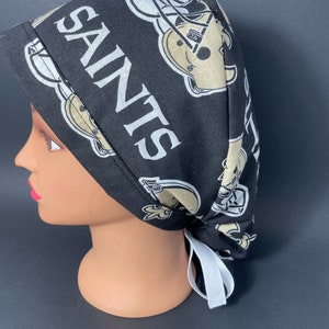 New Orleans Saints/Surgical caps for women. Ponytail Scrub Caps for short,medium long hair.Ideal for nurses,hygienist, medical professionals