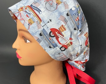 Vintage Independence  Day Surgical Ponytail Scrub Hat OR Surgeon Scrub Cap RDH Health Care Chef Dental Nurse  RockyBottomDesigns