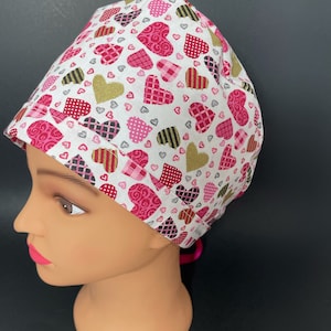 Hearts on White Valentine Day Surgical Ponytail Scrub Hat OR Surgeon Scrub Cap RDH Health Care VET Cath Lab Dental Nurse RockyBottomDesigns